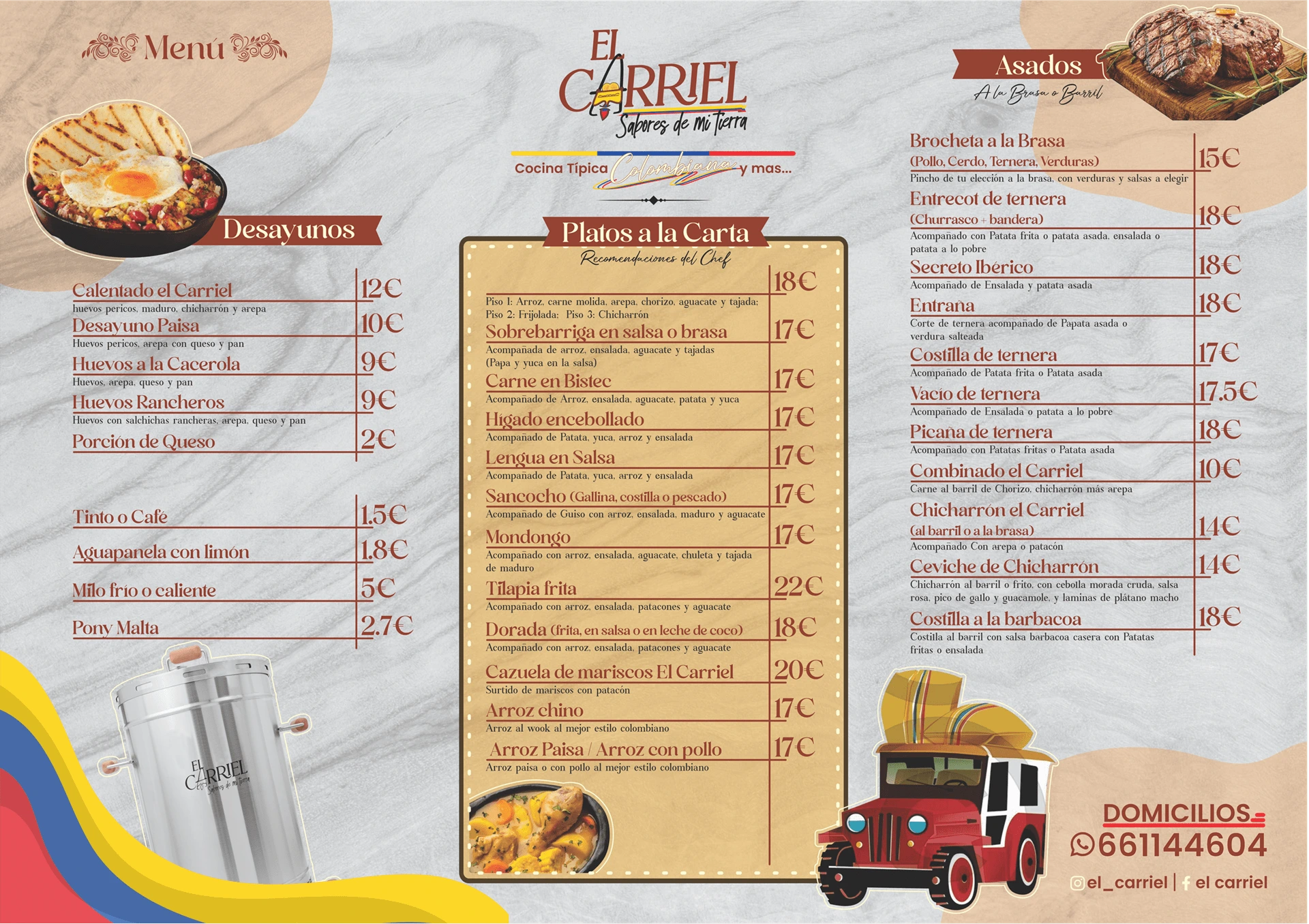 Descubre nuestra carta de de comidas, nuestro menú el el carriel restaurante