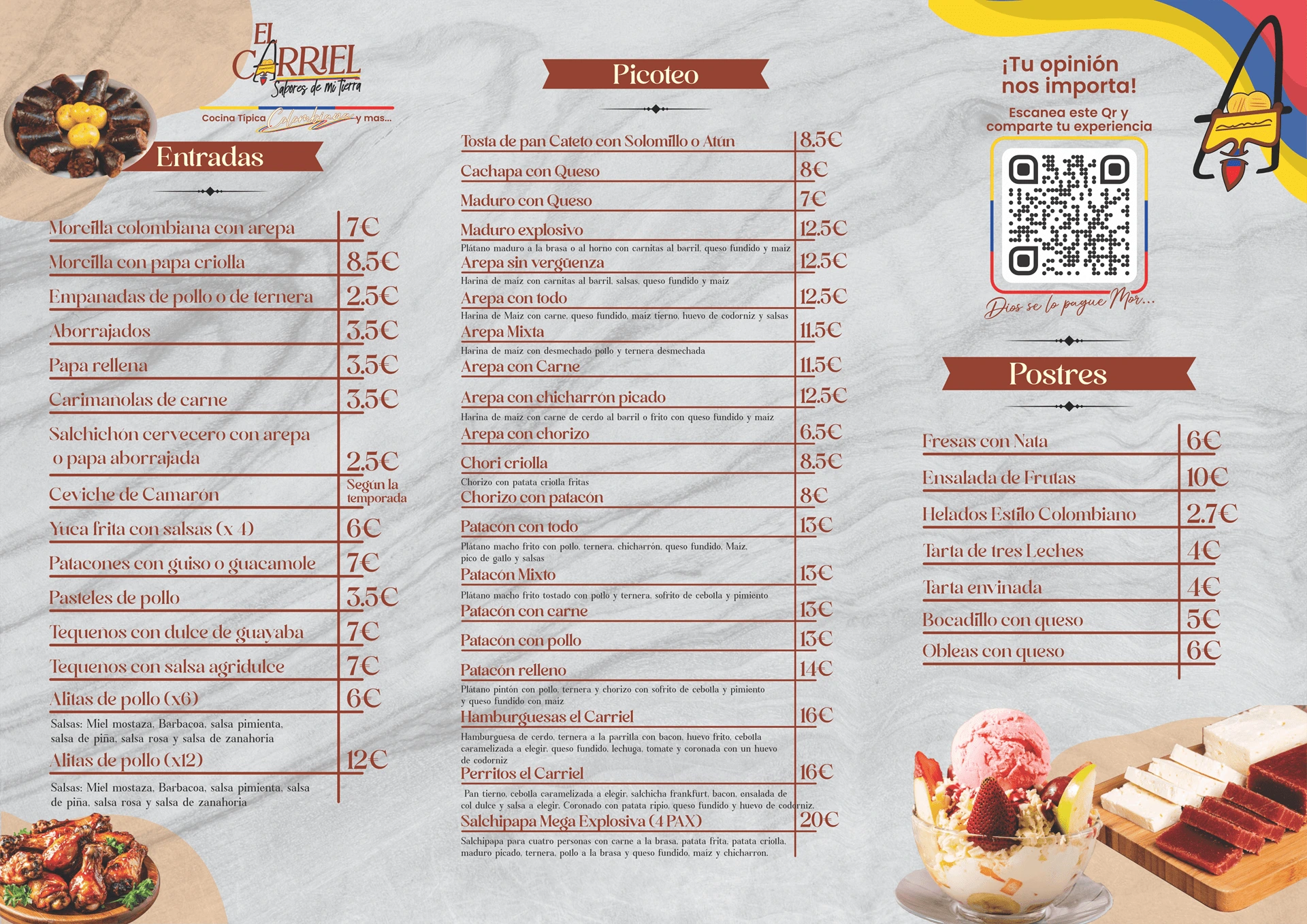 Descubre nuestra carta de de comidas, nuestro menú el el carriel restaurante